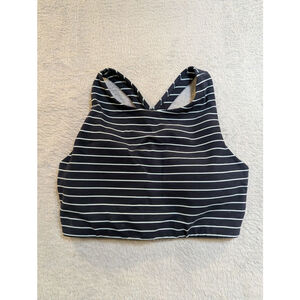 Women's Athleta Striped Criss-Cross Back Sports Bra Navy White S